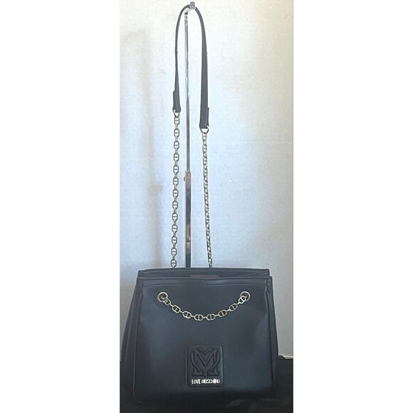 Love Moschino Black and Gold Chain Medium Shoulder Bag Magnetic Snap Close - Picture 4 of 14